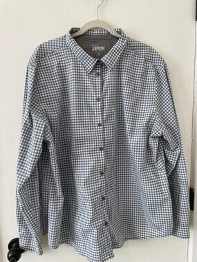 CHEF WORKS Urban Shirt Mens 2XL Blue Gray Gingham Long Sleeve Button Down 025